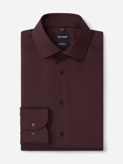 Olymp miesten kauluspaita Luxor Modern Fit Satin Non iron, tumma luumunpunainen