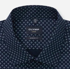 Olymp miesten kauluspaita, 042 LUXOR MODERN FIT MICROPRINT Tummansininen