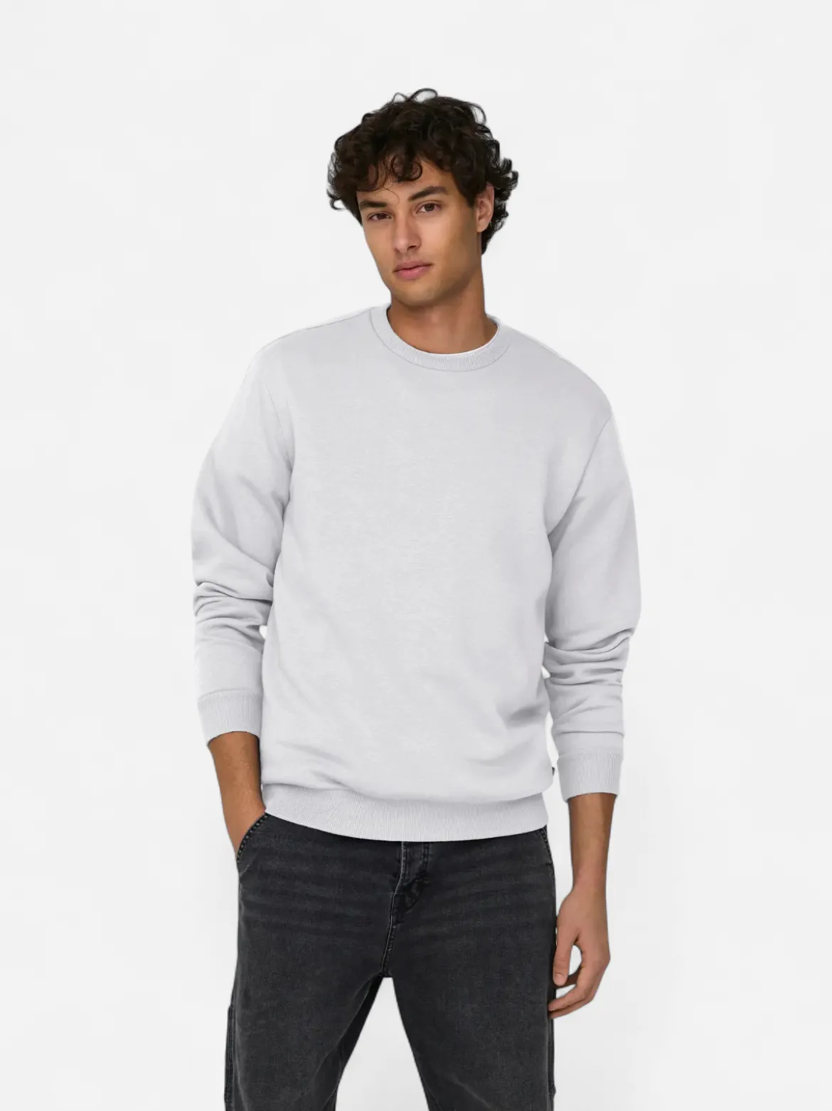 Only and Sons miesten collegepaita ONSCERES Crew Neck, vaaleanharmaa