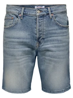 Only and Sons miesten farkkushortsit OnsEdge Perf Dot, Light Blue Denim