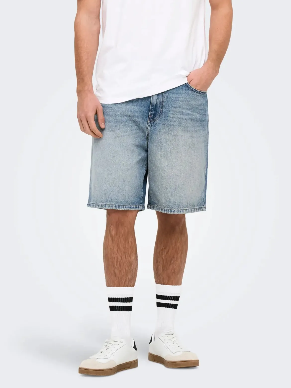 Only and Sons miesten farkkushortsit, FADE MID BLUE SHORTS Medium Blue Denim