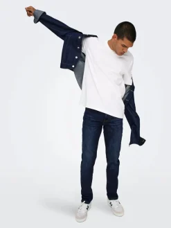 Only and Sons miesten farkut Loom Slim 6749, Dark Blue Denim