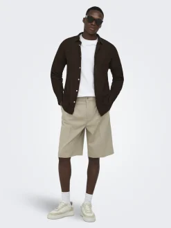 Only and Sons miesten kauluspaita ONSCaiden Life LS Solid Linen Blend H, Coffee Bean