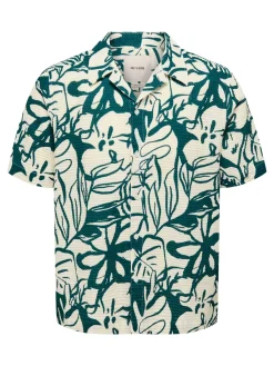 Only and Sons miesten Kauluspaita Onssavier Waffle Ss Shirt, vihreä kuosi