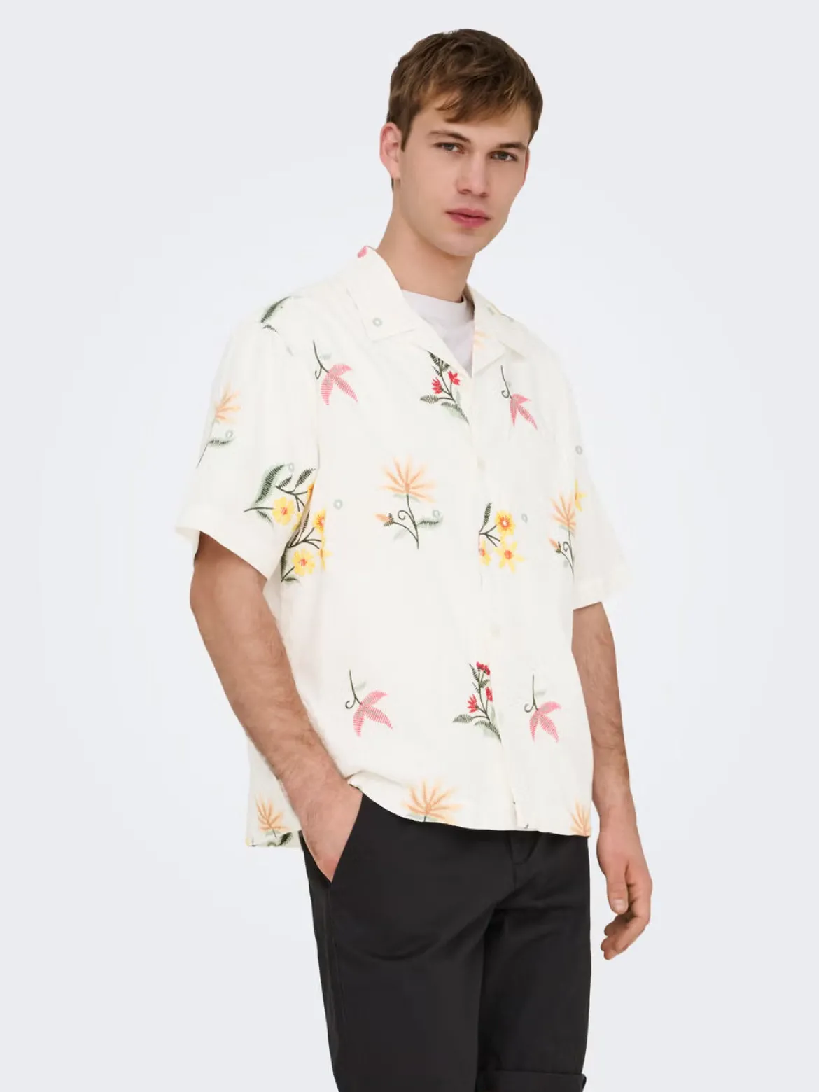 Only and Sons miesten kauluspaita ONSEDWARD RLX SS Shirt, Bright White