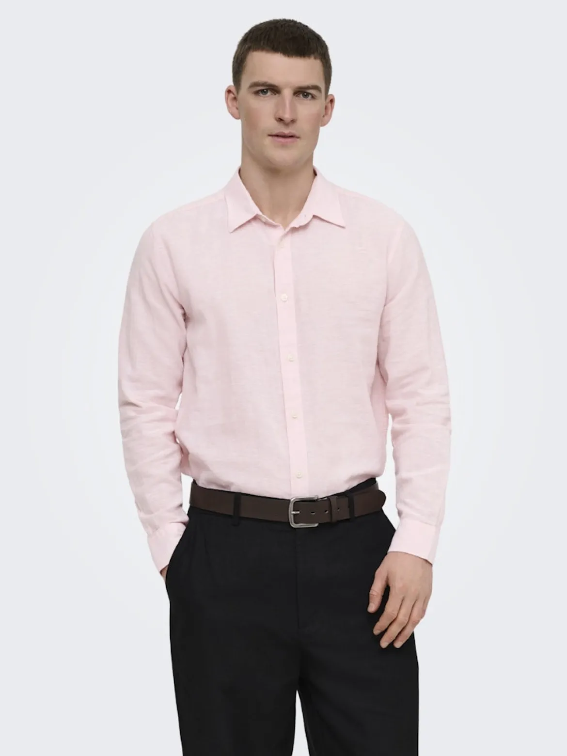 Only and Sons miesten kauluspaita ONSCaiden Life LS Solid Linen Blend Noos, Veiled Pink