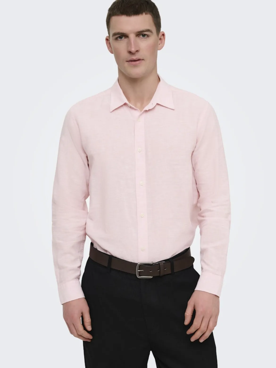 Only and Sons miesten kauluspaita ONSCaiden Life LS Solid Linen Blend Noos, Veiled Pink