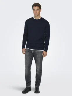 Only and Sons miesten neulepusero ONSBERRY REG 12 LS CREW KNIT FRML NOOS, Dark Sapphire