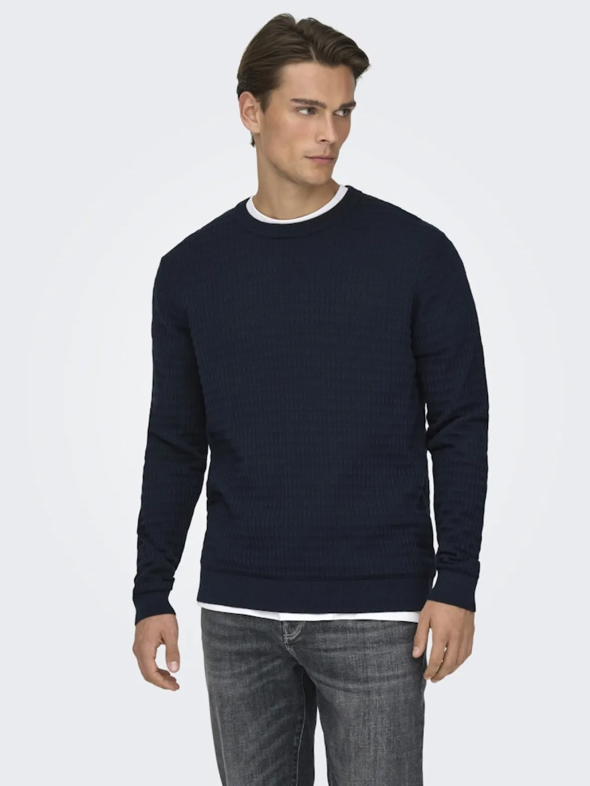 Only and Sons miesten neulepusero ONSBERRY REG 12 LS CREW KNIT FRML NOOS, Dark Sapphire