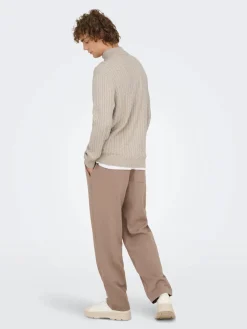 Only and Sons miesten neulepusero ONSLOUI CABEL HALF ZIP KNIT, Oatmeal Melange