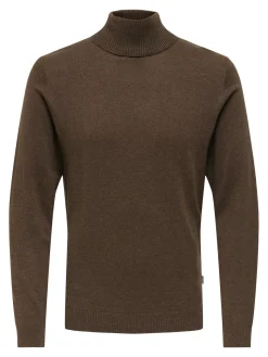 Only and Sons miesten neulepusero Loui Reg 12 Mel Roll Knit, Coffee Bean Melange