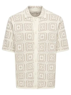 Only and Sons miesten paita Onsbart Rlx 5 Ss Shirt Knit H, Egret W. Silver Lini