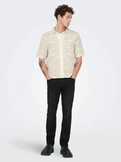 Only and Sons miesten paita Onsbart Rlx 5 Ss Shirt Knit H, Egret W. Silver Lini