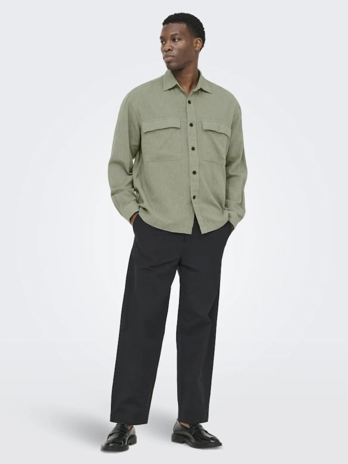 Only and Sons miesten paitatakki ONSCaiden LS Overshirt Linen Blend, Swamp