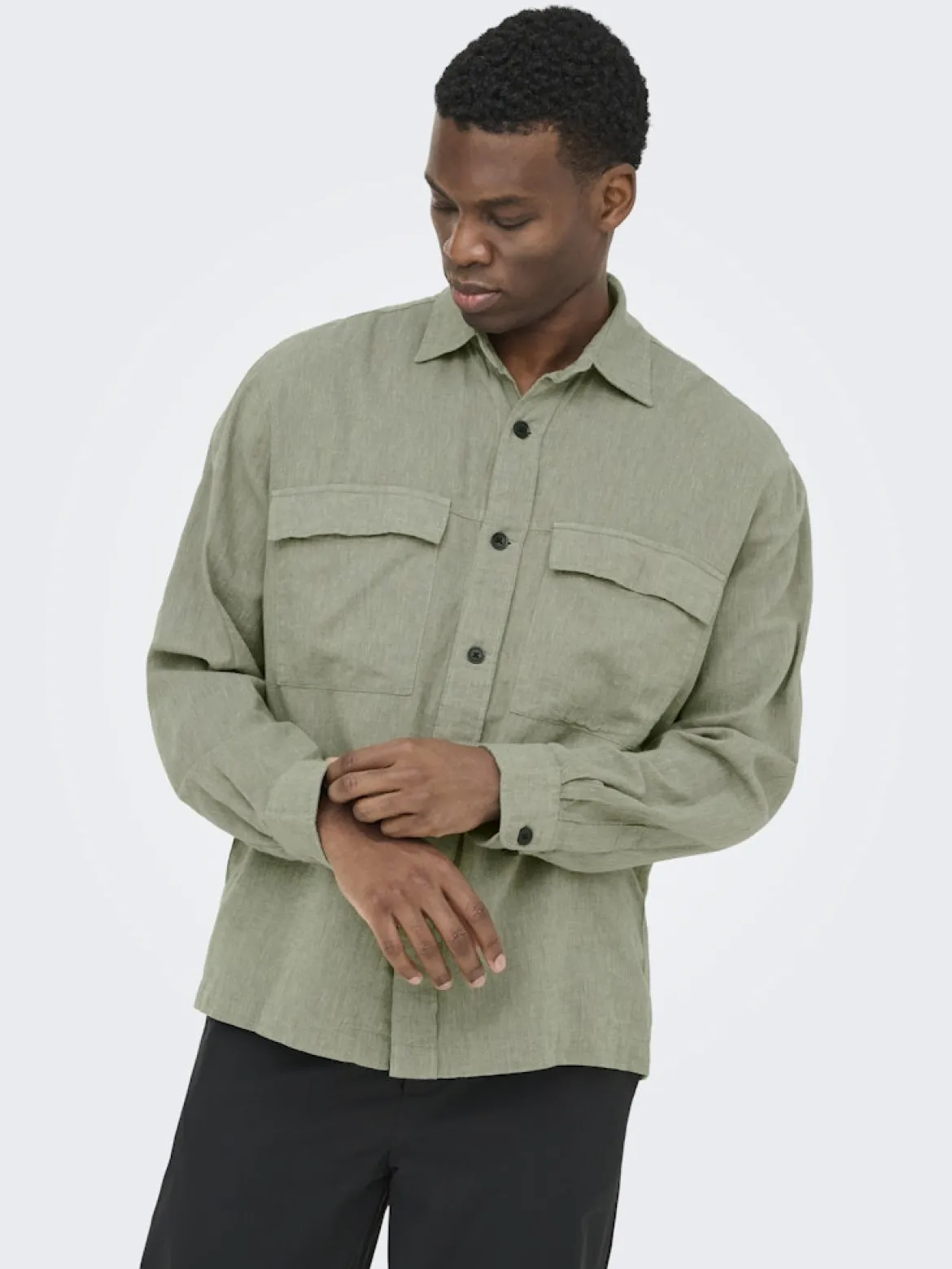 Only and Sons miesten paitatakki ONSCaiden LS Overshirt Linen Blend, Swamp