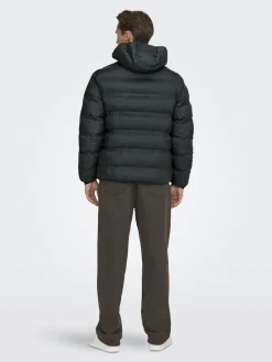 Only and Sons miesten takki K UNION SEAMLES LIFE HOOD PUFFER JACKET, musta