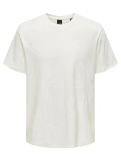 Only and Sons miesten T-paita Marco Life Palm Jacquard, Cloud Dancer