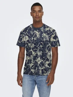Only and Sons miesten t-paita ONSPERRY Life Red Leaf Tee, Peacoat Blue Nights Putty