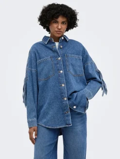 Only naisten farkkutakki Maureen LS Fringe Denim, Sininen, indigo