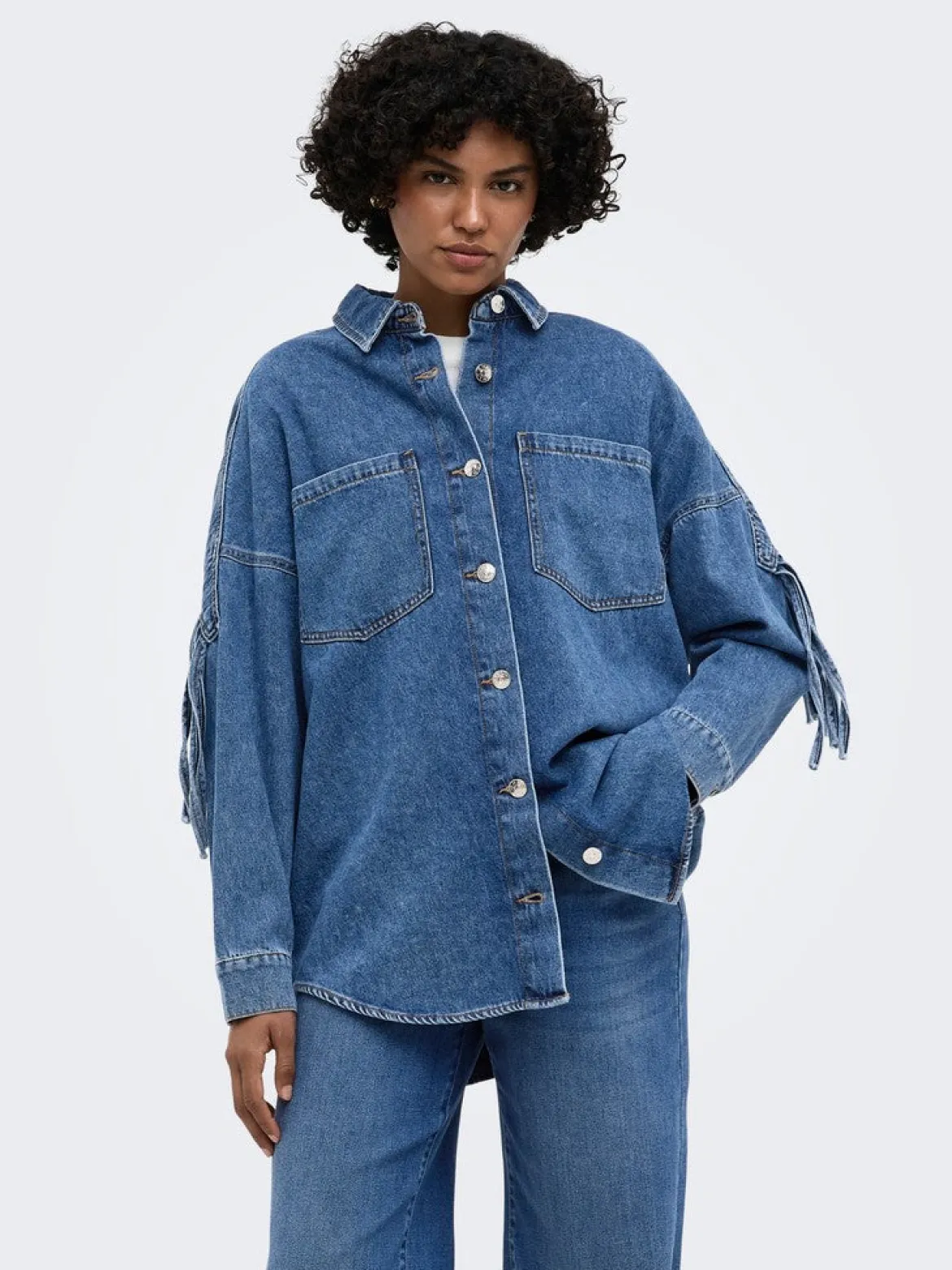 Only naisten farkkutakki Maureen LS Fringe Denim, Sininen, indigo