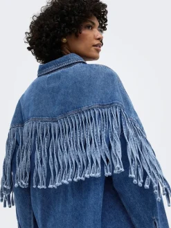 Only naisten farkkutakki Maureen LS Fringe Denim, Sininen, indigo