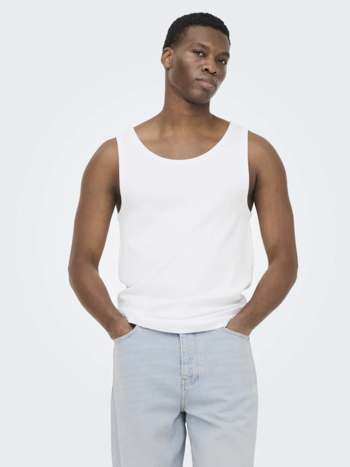 Only & Sons miesten hihaton paita ONSTanner, valkoinen