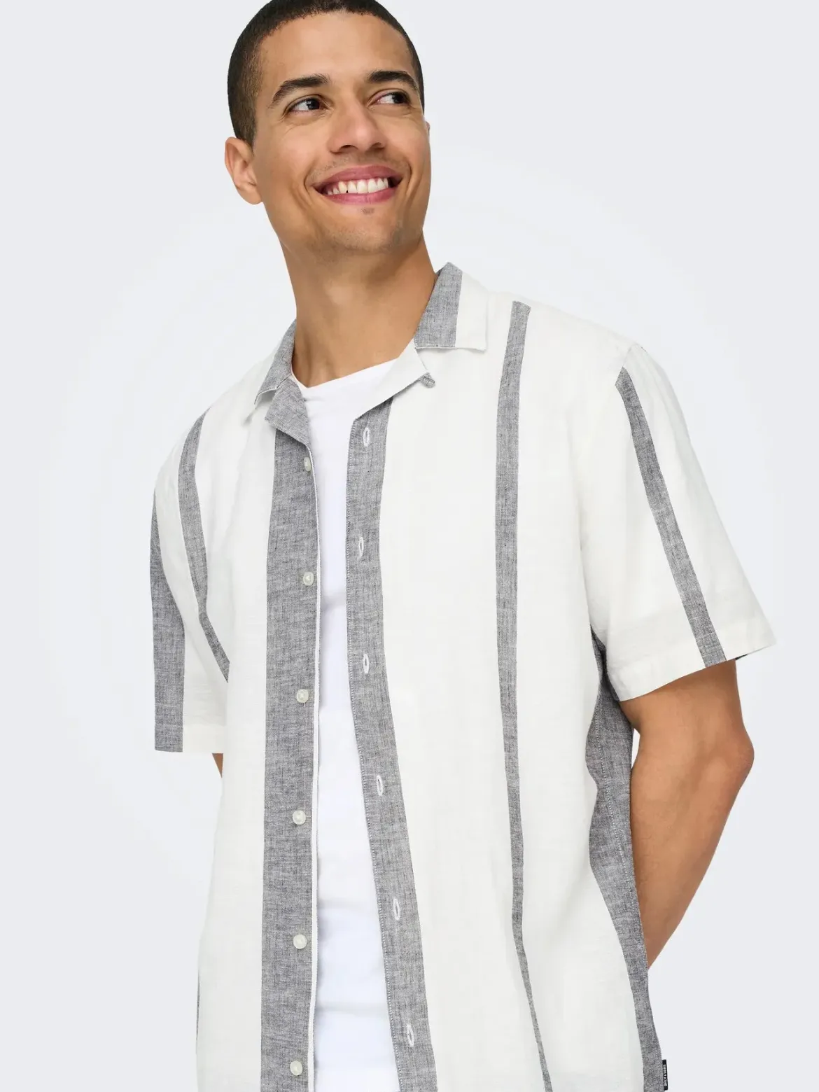 Only & Sons miesten kauluspaita Onscaiden Life Stripe Res Linen Blend Noos, Cloud Dancer