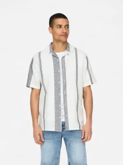 Only & Sons miesten kauluspaita Onscaiden Life Stripe Res Linen Blend Noos, Cloud Dancer