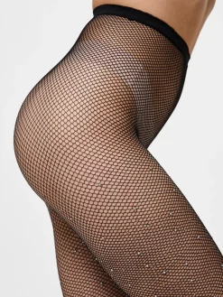 Pieces naisten sukkahousut, PCCLAIRE FISHNET GLITTER TIGHTS Black
