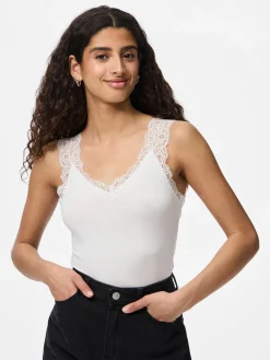 Pieces naisten toppi PCBARBERA LACE TOP JRS NOOS, valkoinen