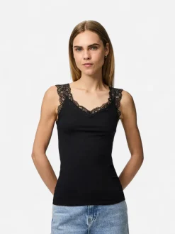 Pieces naisten toppi PCBARBERA LACE TOP JRS NOOS, musta