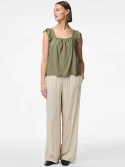 Pieces naisten toppi Pcpia Sl Top Wvn Noos, Deep Lichen Green
