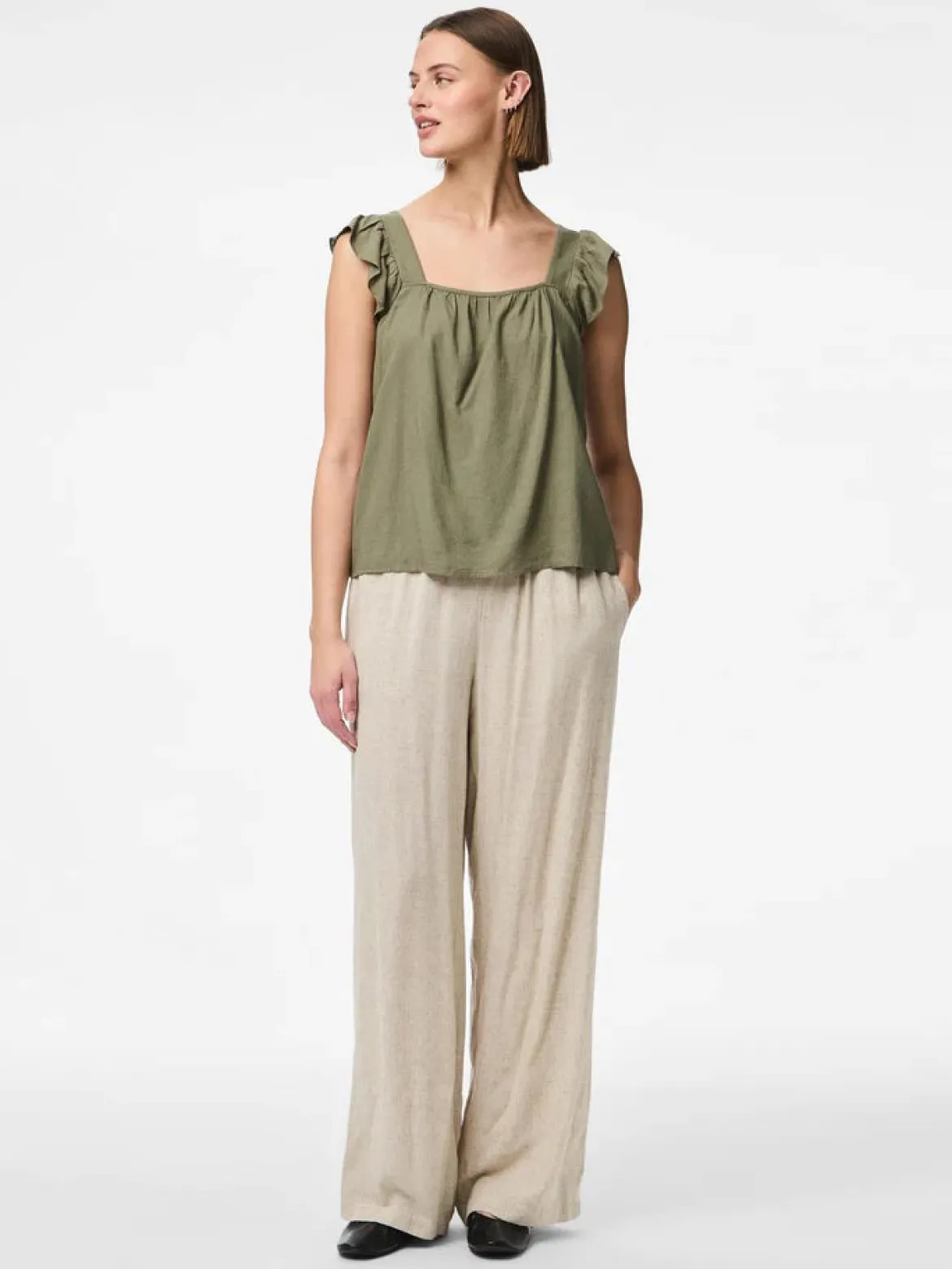 Pieces naisten toppi Pcpia Sl Top Wvn Noos, Deep Lichen Green