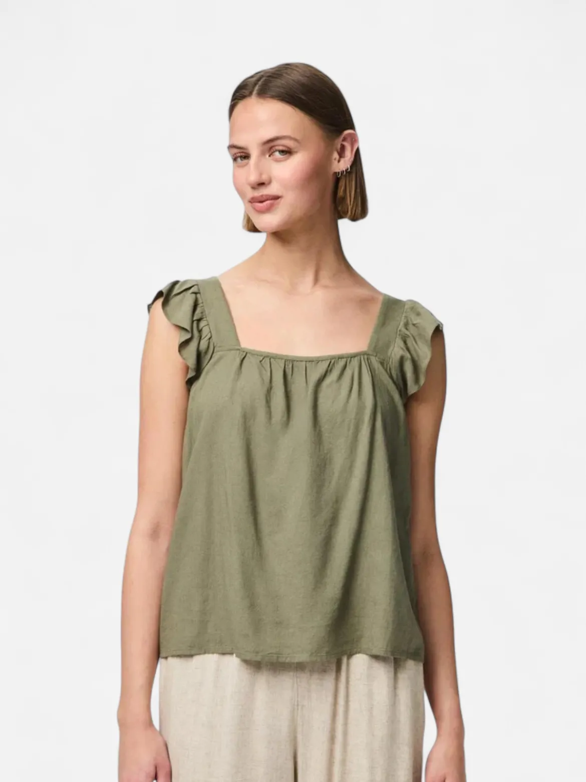 Pieces naisten toppi Pcpia Sl Top Wvn Noos, Deep Lichen Green