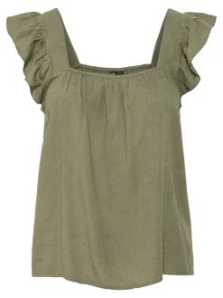 Pieces naisten toppi Pcpia Sl Top Wvn Noos, Deep Lichen Green