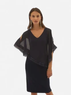 Ribkoff naisten mekko Silky Knit and Shiffon Poncho Dress, tummansininen