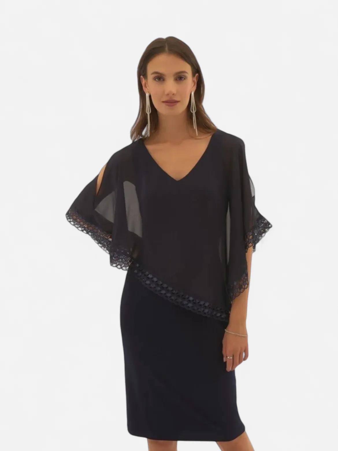 Ribkoff naisten mekko Silky Knit and Shiffon Poncho Dress, tummansininen
