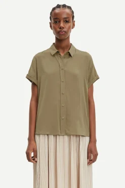 Samsoe and Samsoe, Naisten Lyhythihainen Kauluspaita, Majan Ss Shirt 9942 Khaki
