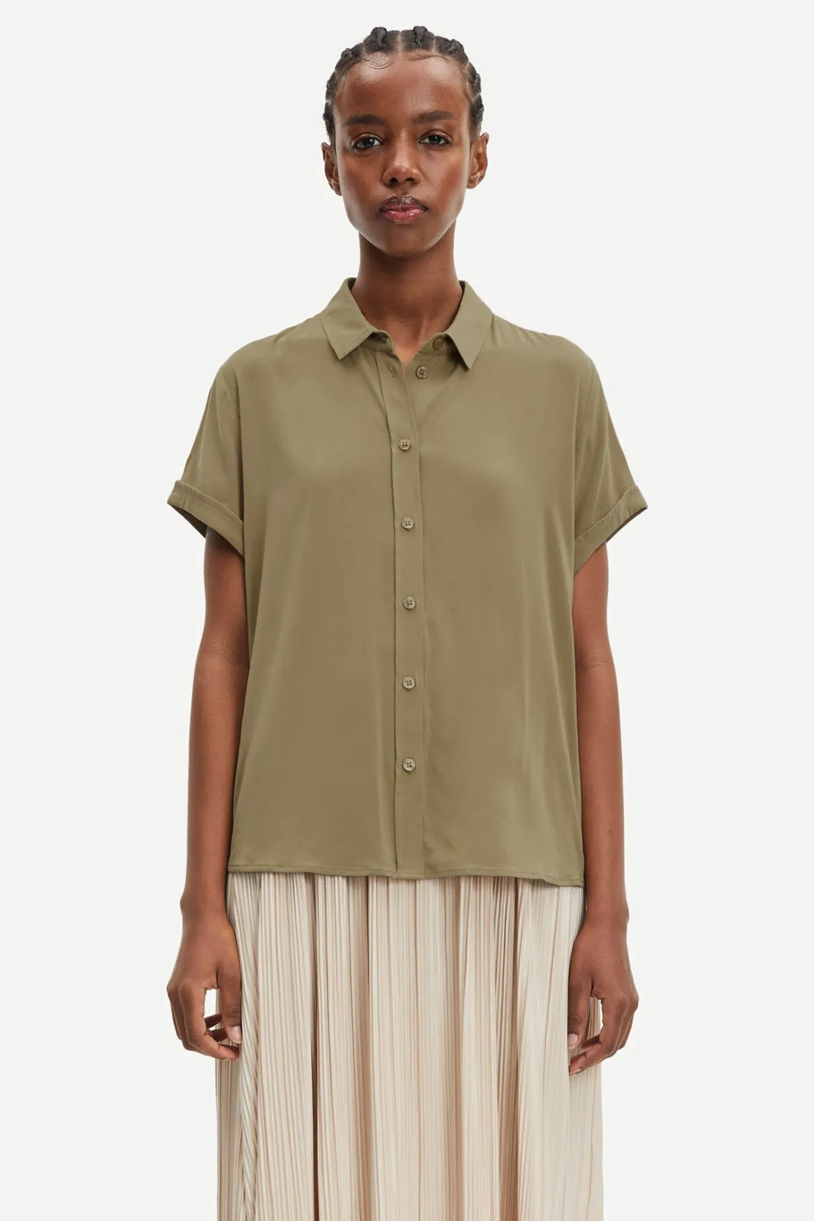 Samsoe and Samsoe, Naisten Lyhythihainen Kauluspaita, Majan Ss Shirt 9942 Khaki
