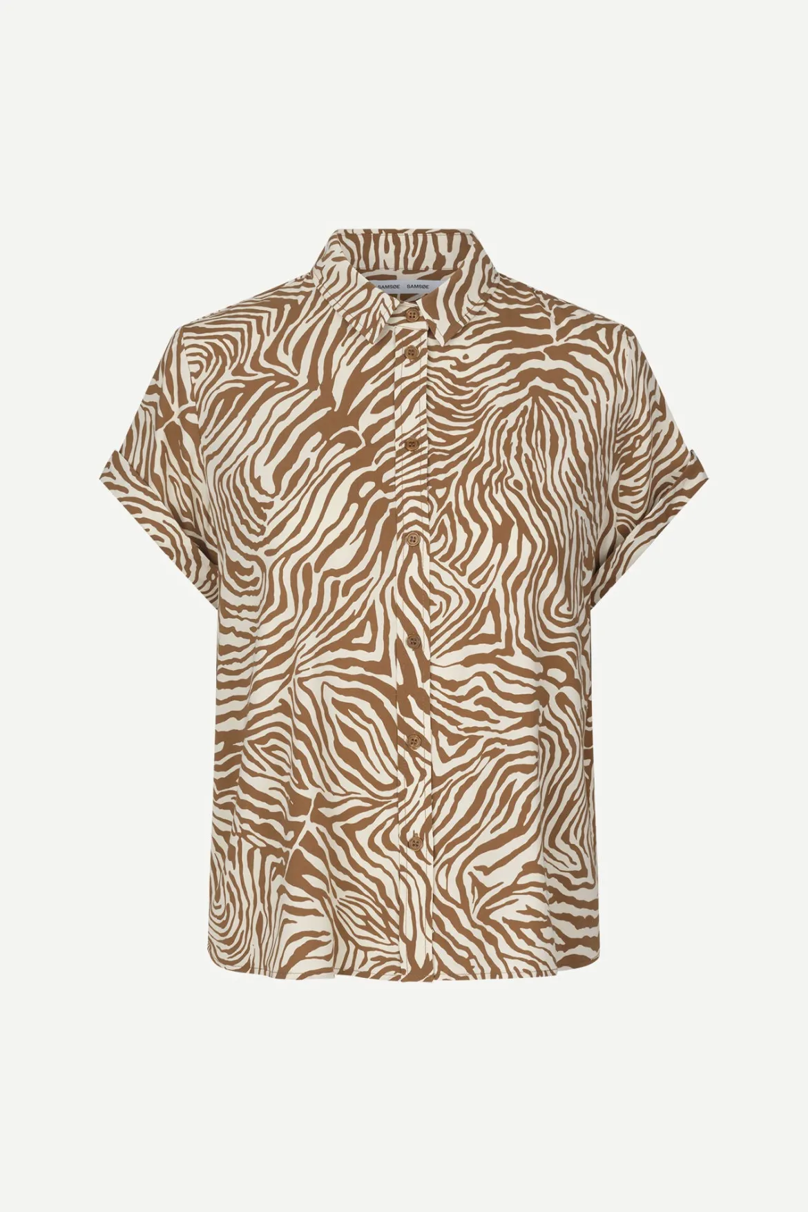 Samsoe and Samsoe, Naisten Lyhythihainen Kauluspaita, Majan Ss Shirt 9942 Ruskea Kuosi