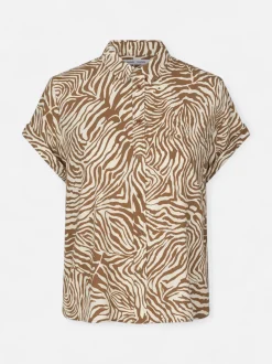 Samsoe and Samsoe, Naisten Lyhythihainen Kauluspaita, Majan Ss Shirt 9942 Ruskea Kuosi