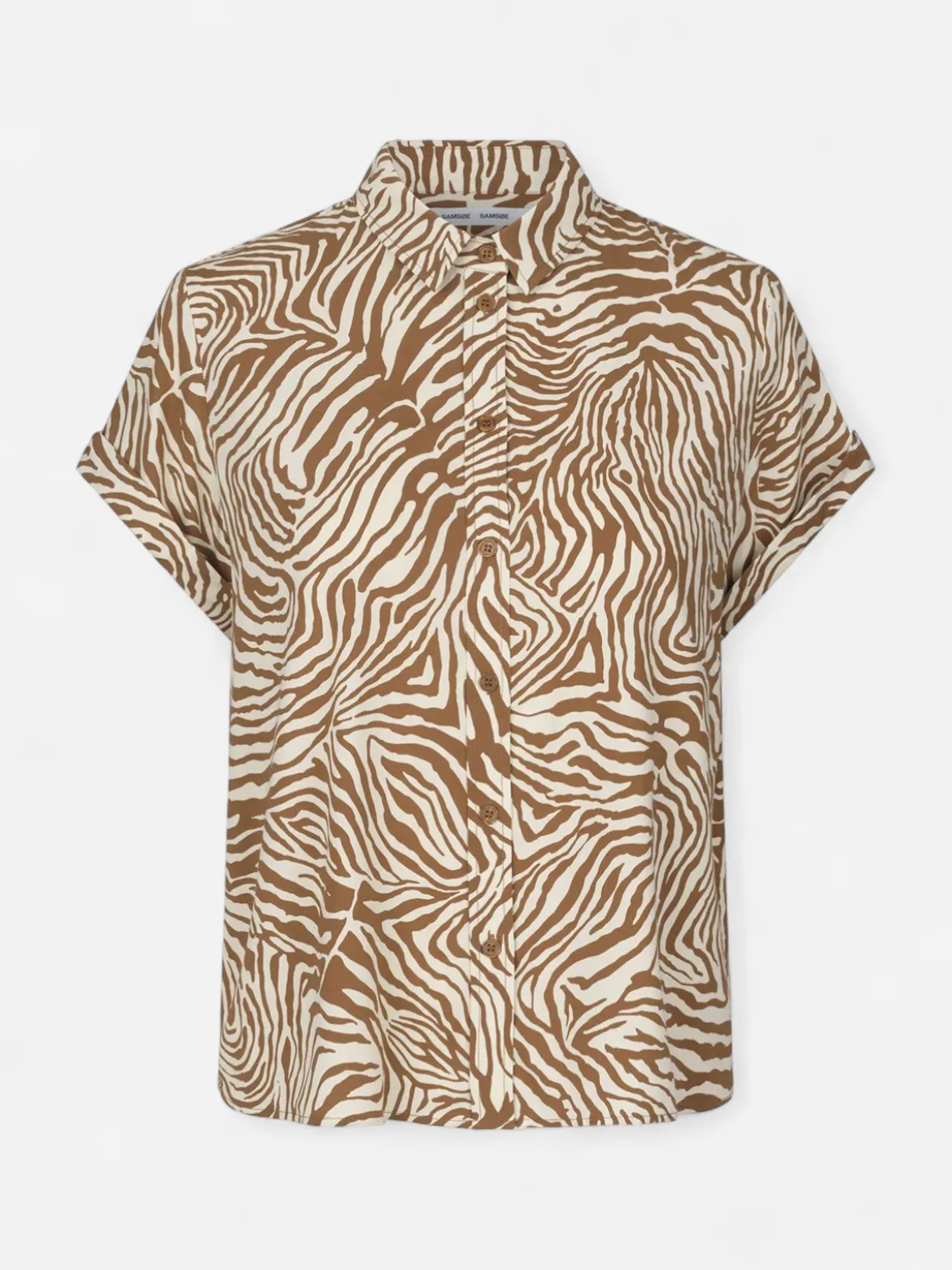 Samsoe and Samsoe, Naisten Lyhythihainen Kauluspaita, Majan Ss Shirt 9942 Ruskea Kuosi