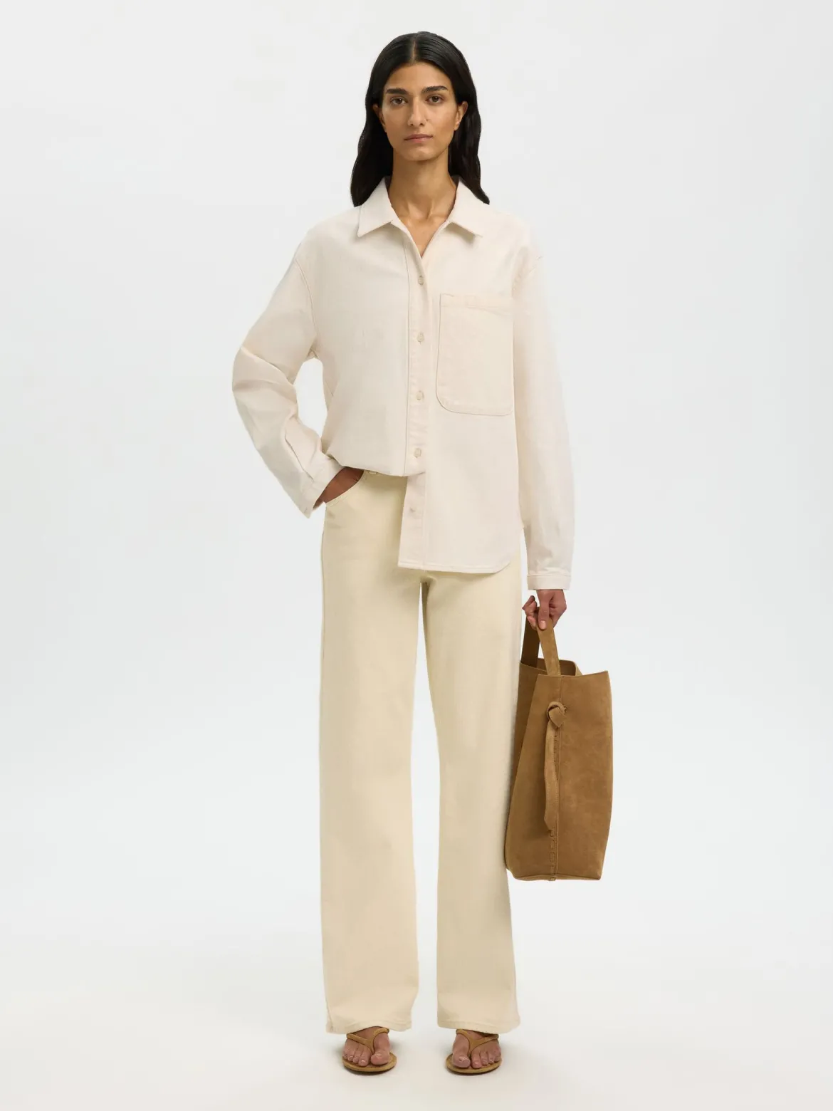 Selected Femme naisten farkkupaita SLFRELAXED Ebba Denim Shirt, egret