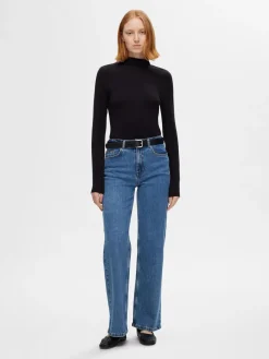 Selected Femme naisten farkut, SLFALICE HW WIDE LONG WING BLU JEANS Indigo