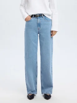 Selected Femme naisten farkut, SLFALICE HW WIDE LONG LIG BLU JEANS Indigo
