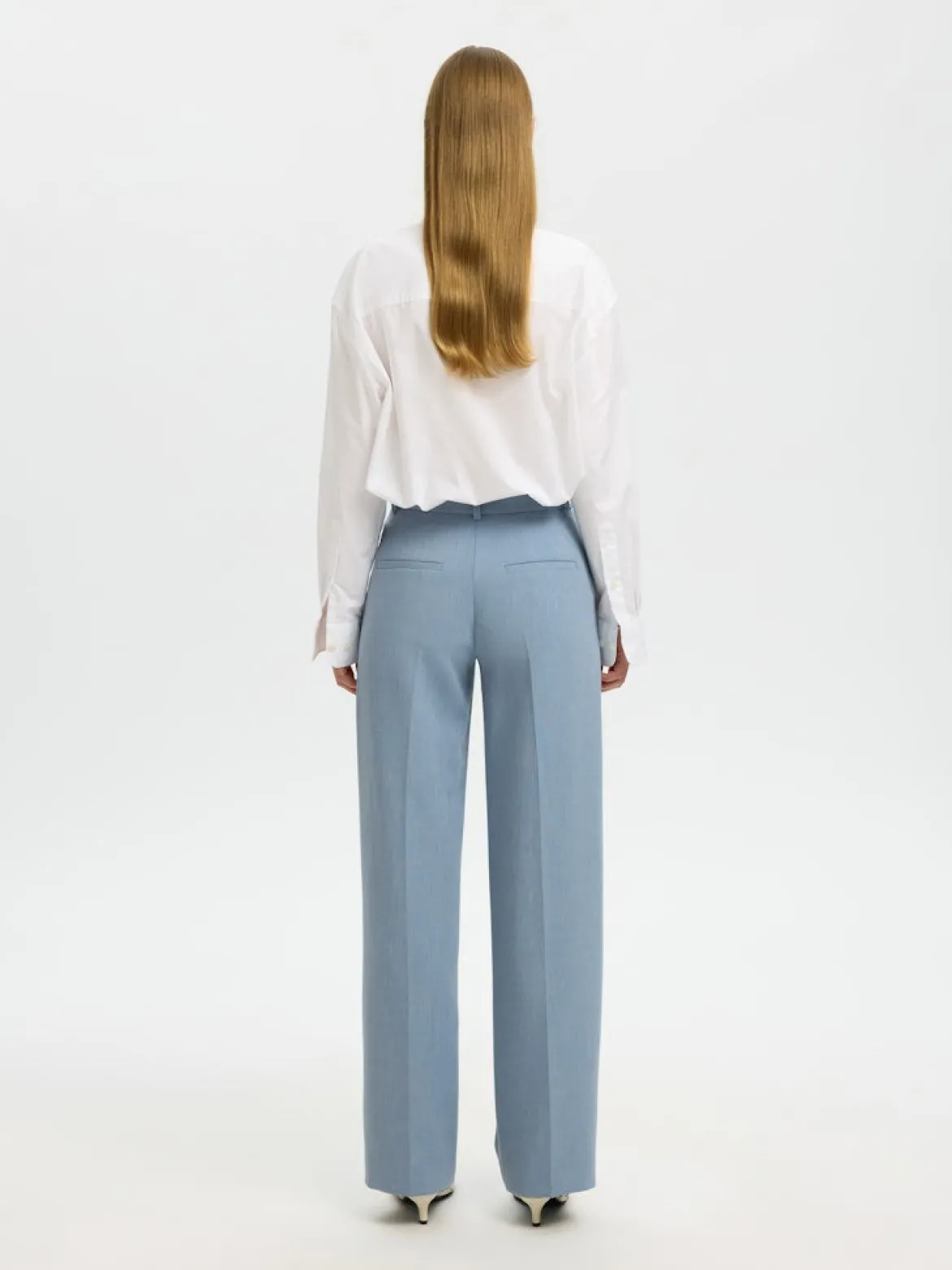 Selected Femme naisten housut Slfrita MW Wide Pant Mel, Dusty Blue Melange