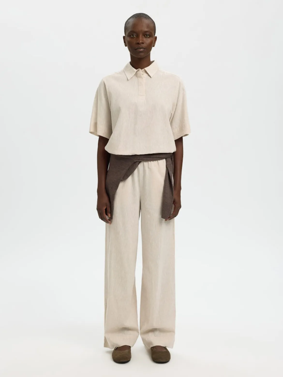 Selected Femme naisten housut SLFLuisa MW Wide Linen Blend Pant, Sandshell