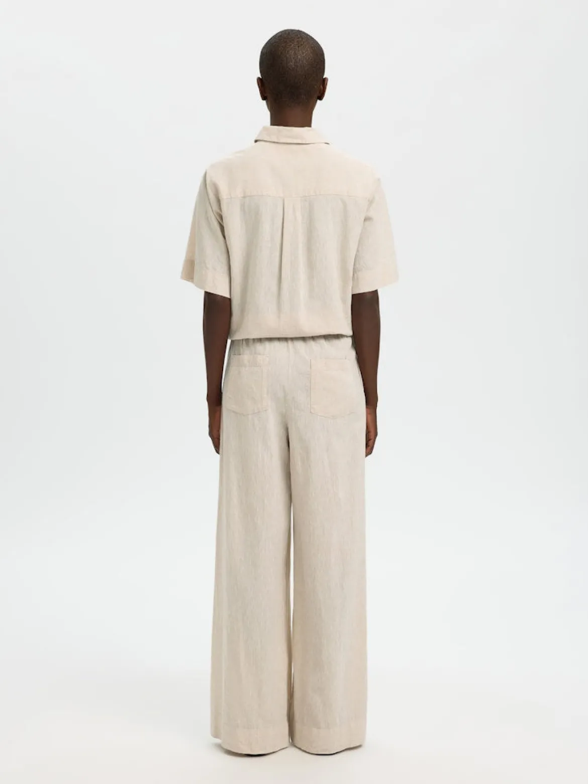 Selected Femme naisten housut SLFLuisa MW Wide Linen Blend Pant, Sandshell