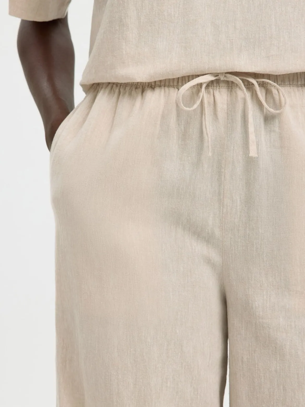 Selected Femme naisten housut SLFLuisa MW Wide Linen Blend Pant, Sandshell