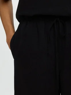 Selected Femme naisten housut SLFLuisa MW Wide Linen Blend Pant, musta